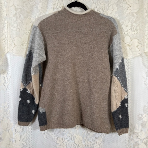 Vintage Lamsbwool Angora Wool Patchwork Sweater Gray and Brown Cottagecore Small - Picture 6 of 8